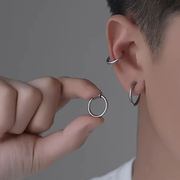 TG Anting Titanium Anti Karat Starboy Hoop Stainless Tanpa Tindik Tempel Jepit Starboy Unisex Pria Wanita