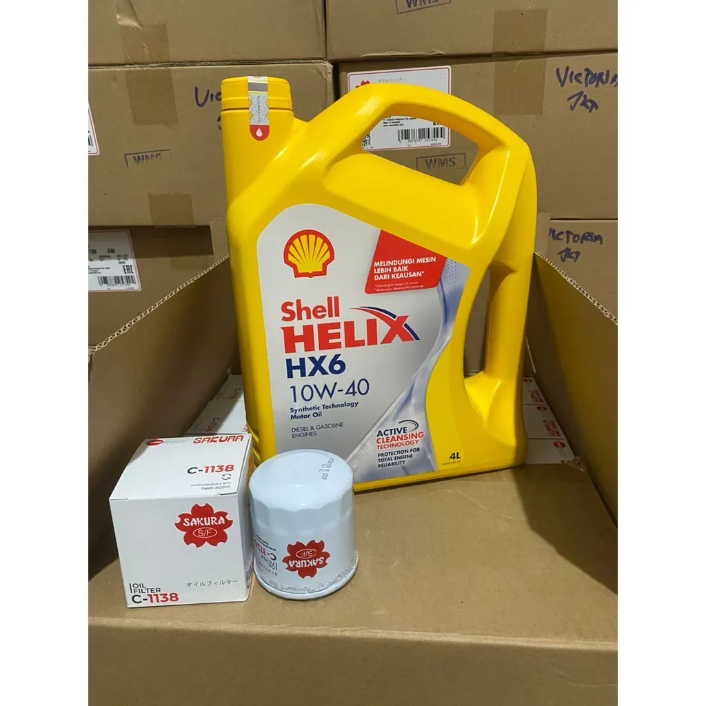 Paket Shell HX6 10w-40 4liter dan filter OLI SAKURA C-1138