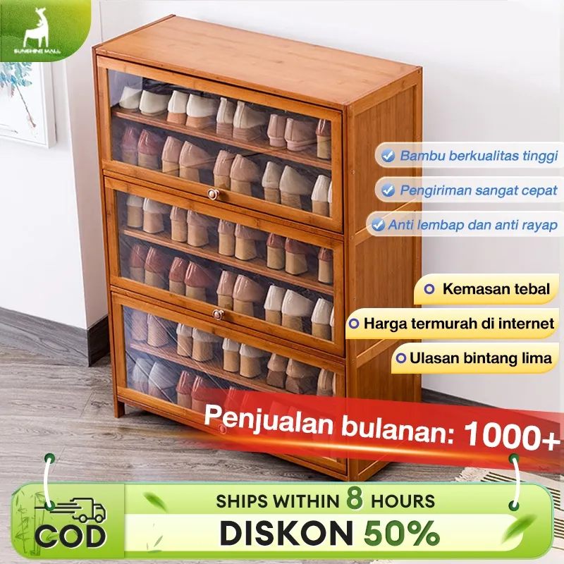 Lemari Sepatu Tertutup Rak Sepatu Multi Lapis Lemari Sepatu Kayu Sederhana Pintu Transparan COD