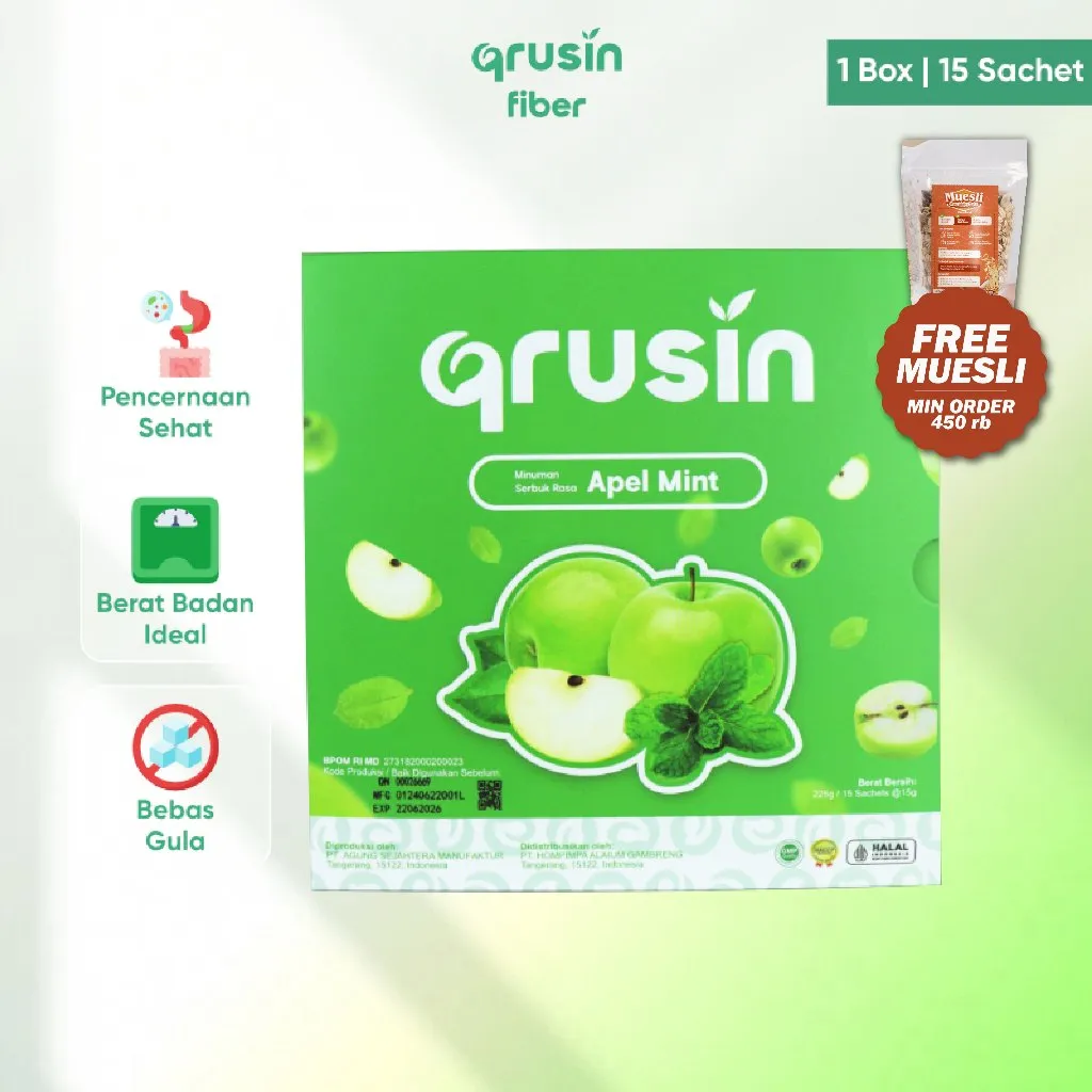 Qrusin Minuman Diet Serat Fiber Suplemen Pelangsing Penurun Berat Badan Pelancar BAB BPOM Halal