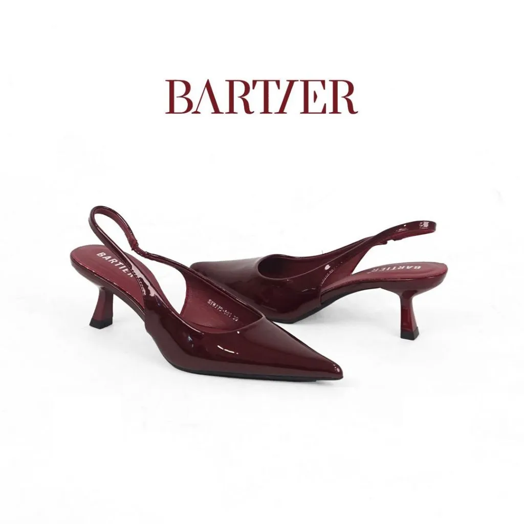 BARTIER - SEPATU WANITA HAK 5 CM HEELS TALI POINTY HEELS GLOSSY MATE