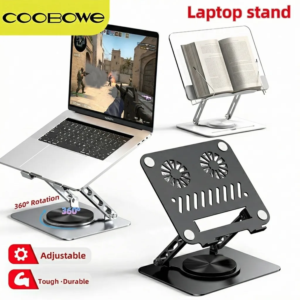 COOBOWE Stand Laptop foldable Rotasi 360° Paduan Aluminium Kipas Laptop Stand Cooling Pad / Pendingin Portabel dudukan Laptop kipas