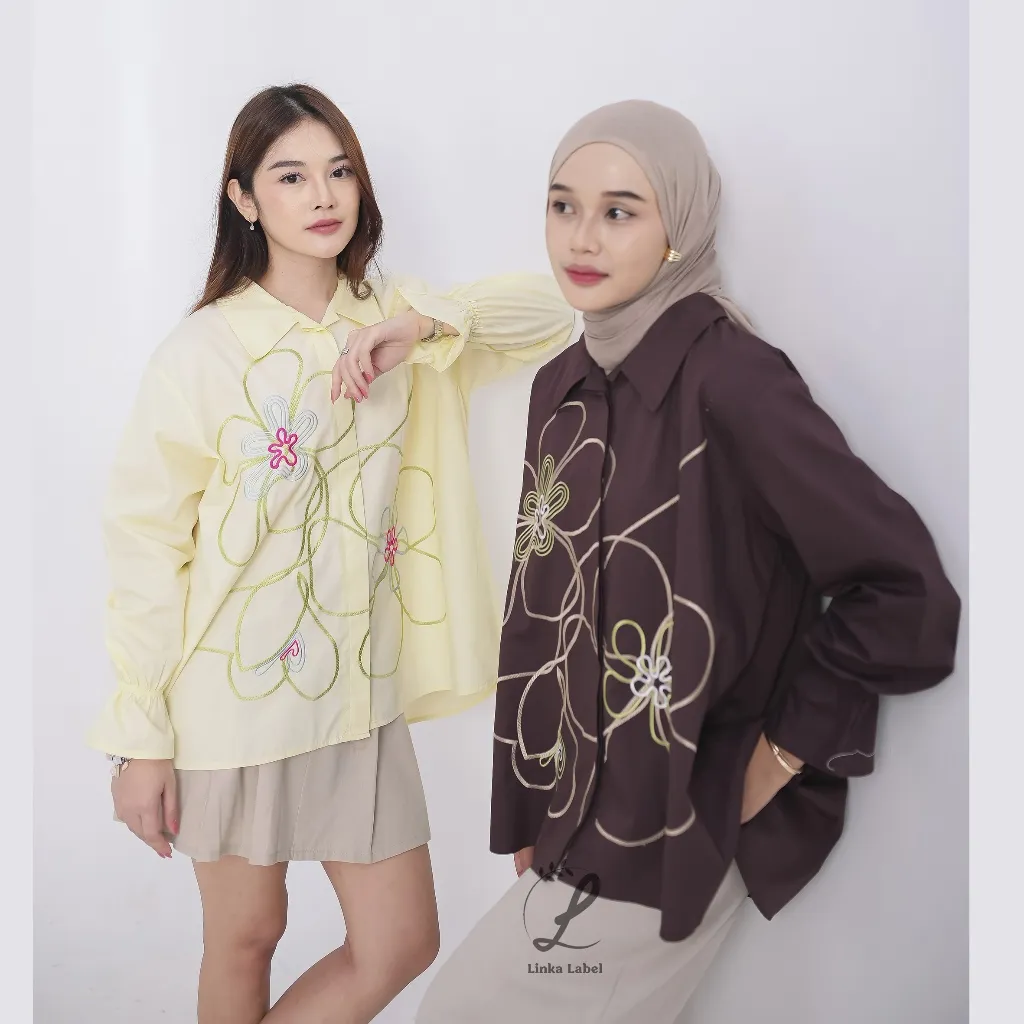 Linka Kemeja Bordir Premium - Embroidery Shirt - Kemeja Oversize Bordir - Oversized Shirt Embroidery