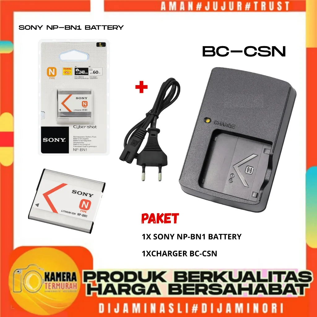 Paket Baterai NP-BN1 + Charger BC-CSN kamera Sony DSC-W730, W810, W830