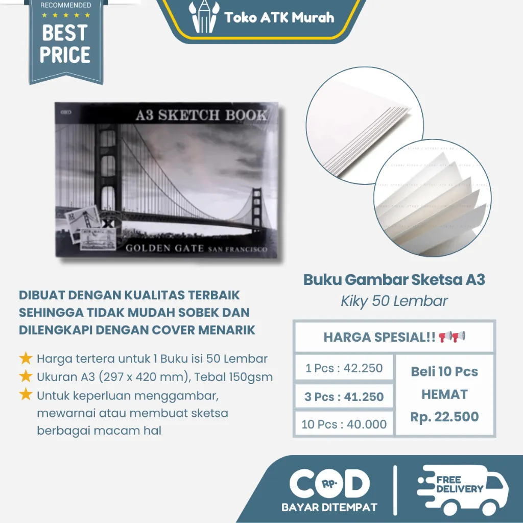 Buku Gambar Sketsa Kiky A3 50 Lembar - Sketch Book