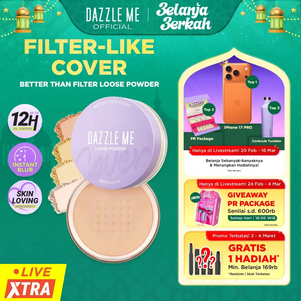 DAZZLE ME Better Than Filter Fixed Loose Powder Blur Effect Oil Control For Smooth Poreless Looking Skin with Niacinamide Tahan Lama dan Tahan Air Bedak Tabur Flawless Matte Finish