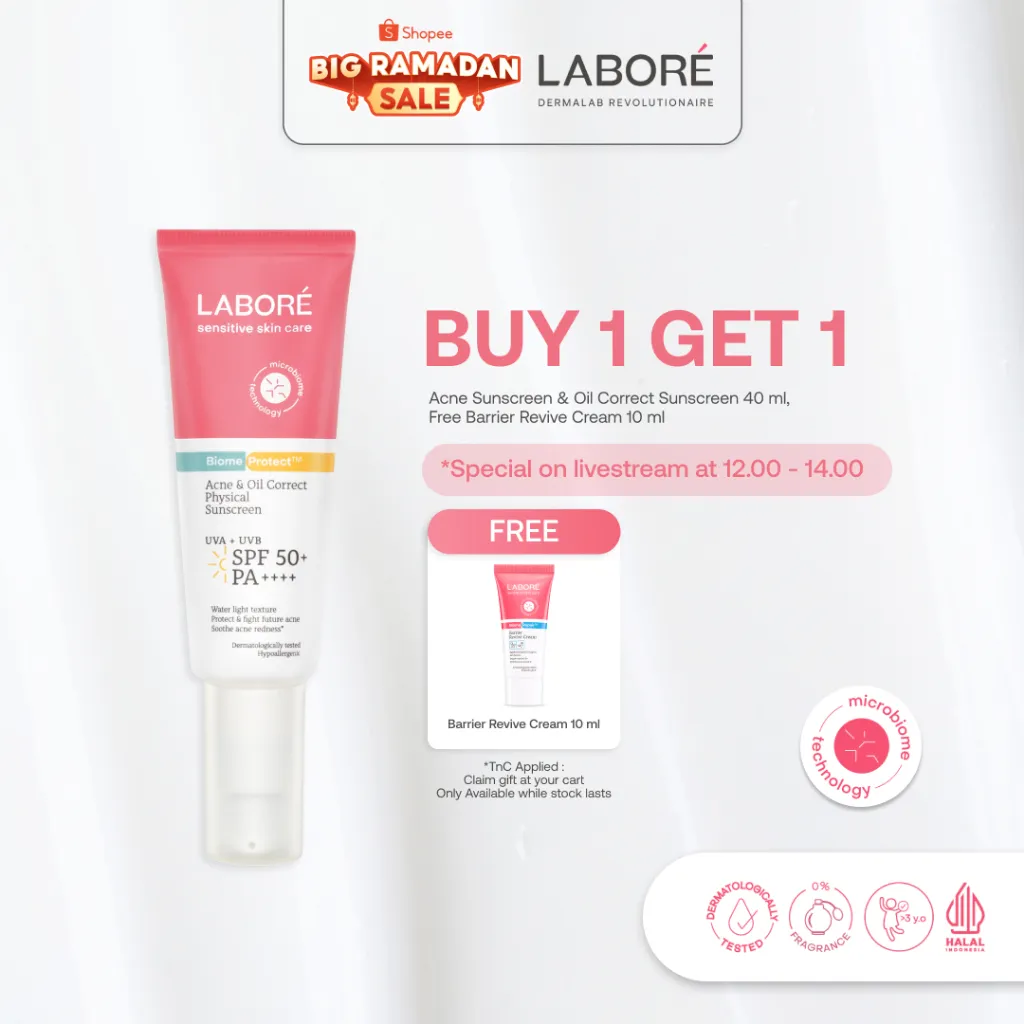 LABORÉ BiomeProtect™ Acne & Oil Correct Physical Sunscreen 40 ml - Sunscreen - Ringan - Cocok untuk Kulit Berminyak dan Berjerawat - Melindungi dari Sinar UVA & UVB - Mudah Meresap - Tidak Ada Whitecast - Skincare Best Seller - Skincare Viral