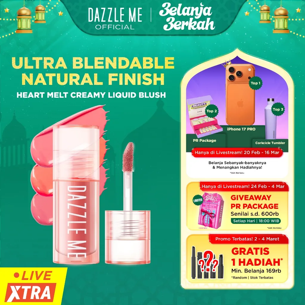 DAZZLE ME Heart-Melt Creamy Liquid Blush Instant Pigment Cheek Blusher Hydrating Lipcream Tekstur Creamy Dan Lembut