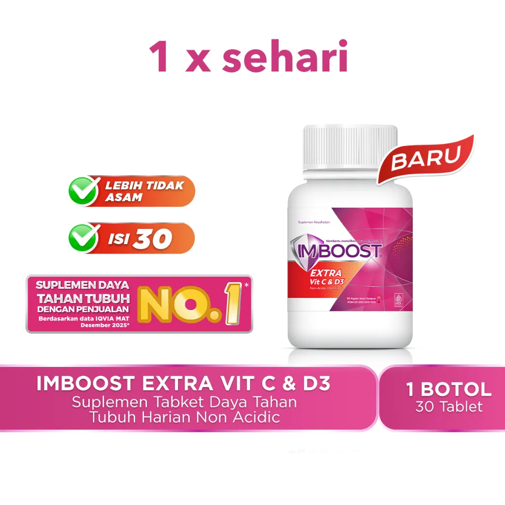 Imboost Extra Vit C & D3 Tablet Daya Tahan Tubuh 1 Botol - isi 30 Tablet