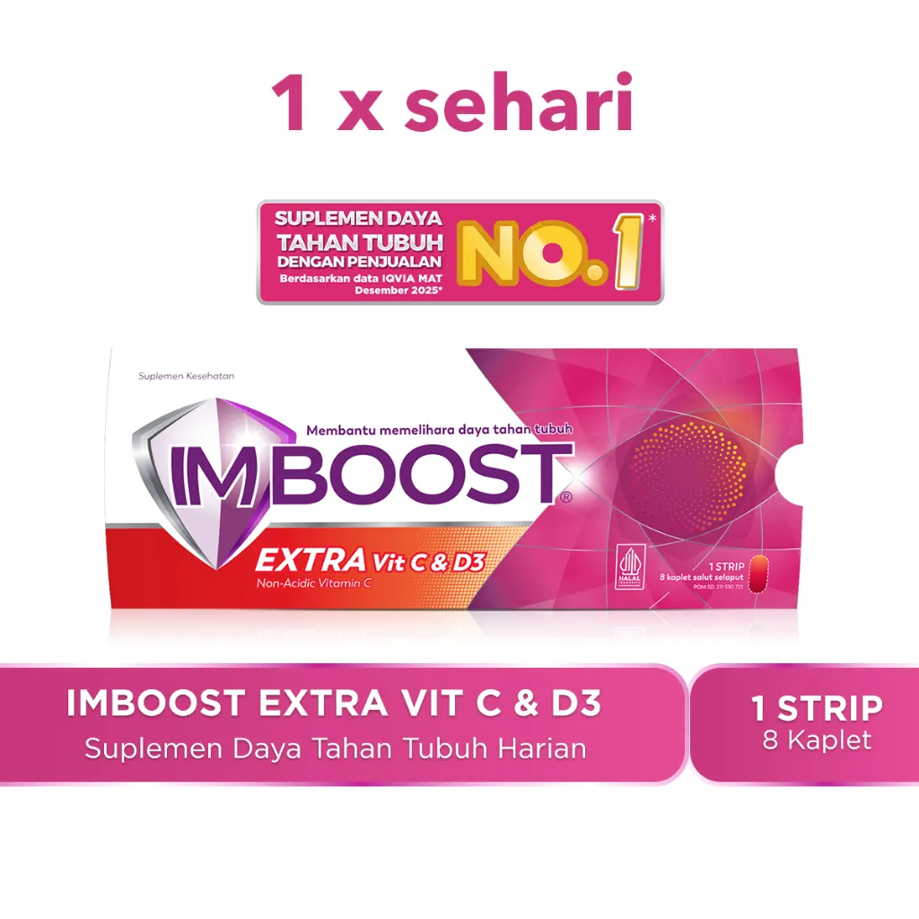 Imboost Extra Vit C & D3 Suplemen Tablet Daya Tahan Tubuh Non-Acidic Vitamin C isi  1 Strip @8 Kaplet