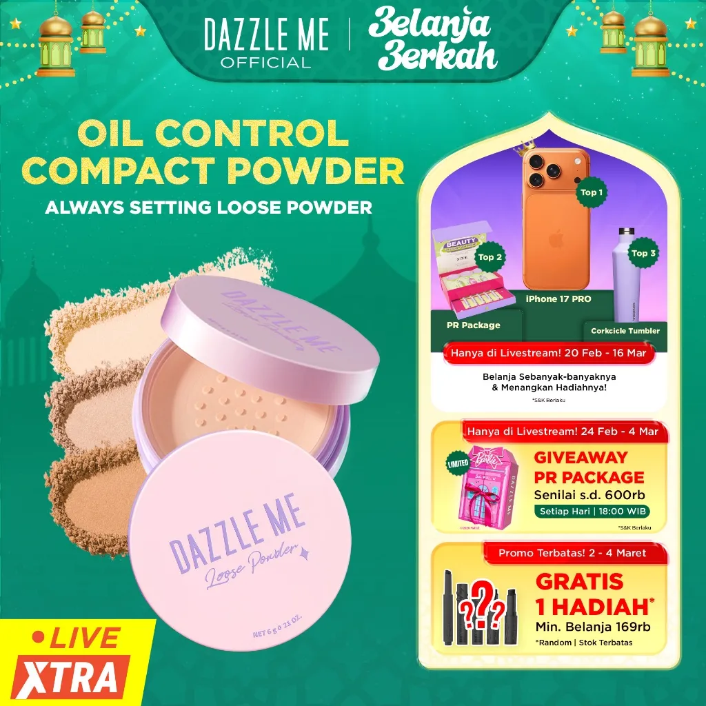 DAZZLE ME Always Setting Loose Powder BPOM Super Soft Smooth Bedak Tabur Natural Translucent Kosmetik - Tahan 24 Jam