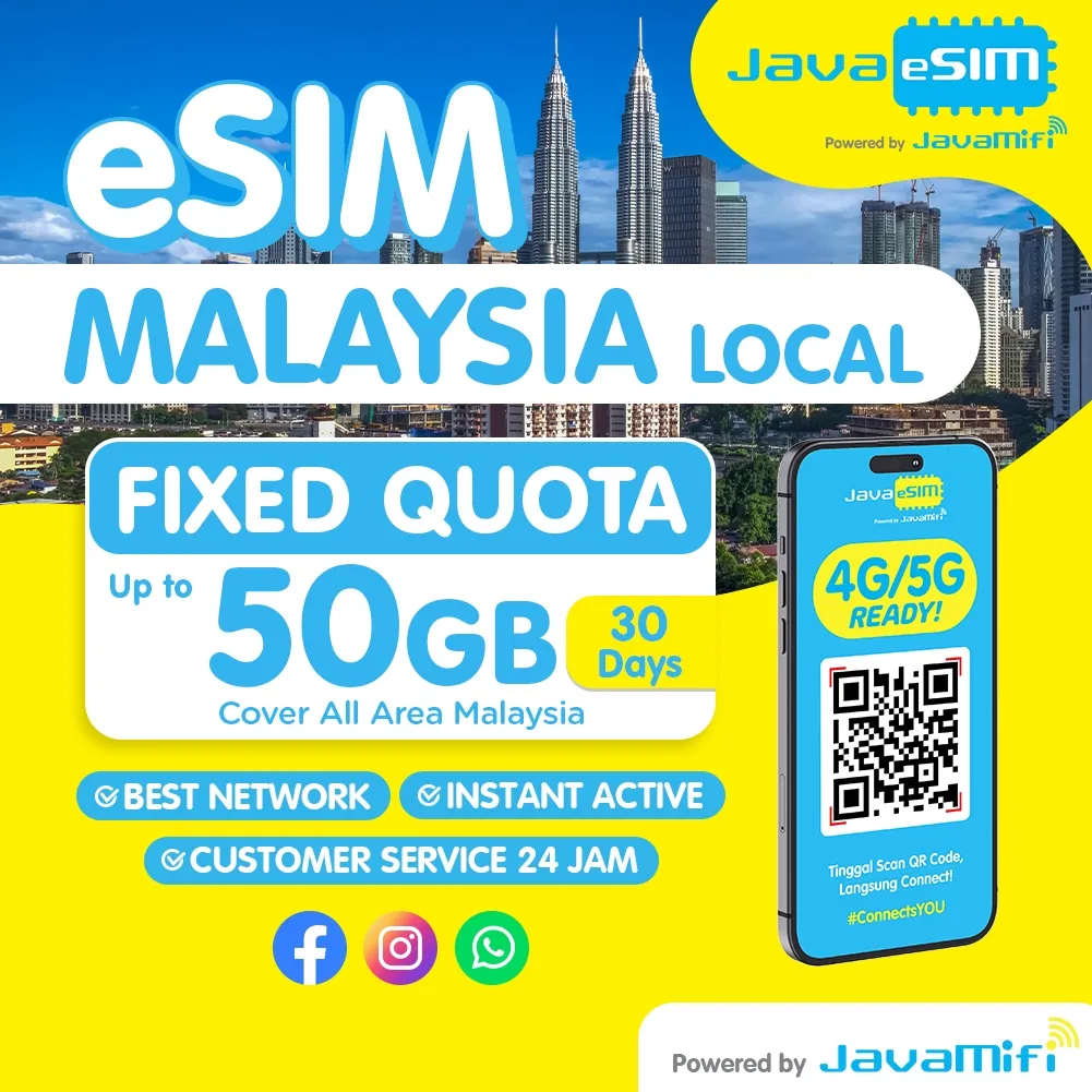 JavaeSIM Travel eSIM MALAYSIA LOCAL Fixed Quota 5-10GB | ESIM MALAYSIA BIG DATA 10-30 HARI