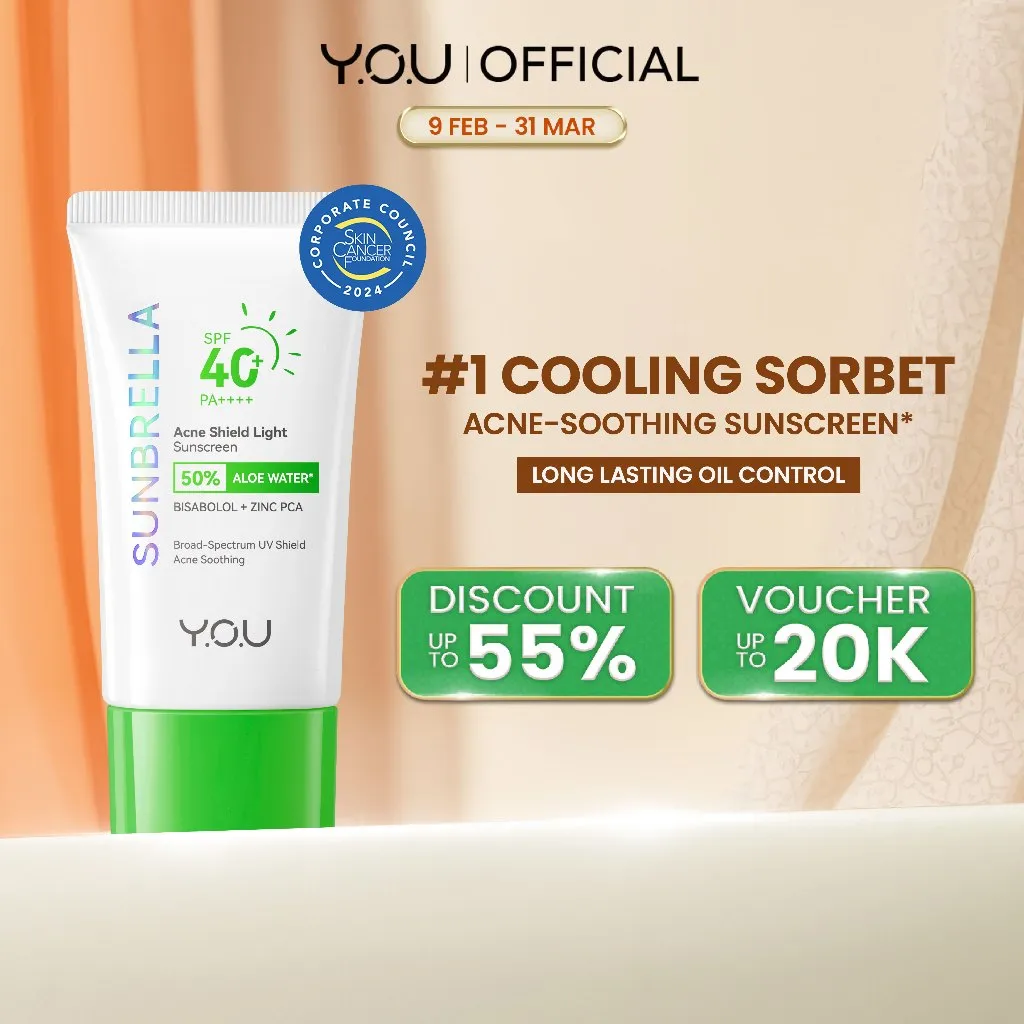 [NEW] YOU Sunbrella Acne Shield Light Sunscreen SPF40+ PA++++ | Tabir Surya Oil Control untuk Kulit Berjerawat | Sensitive Acne Skin Friendly | UVA UVB Blue Light