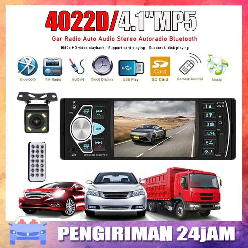 <COD>Single Din 4022D LCD 4.1 Inch Monitor Tape Audio Tape Mobil Bluetooth MP5 Parkir Monitor Tape Audio Mobil Bonus Remote