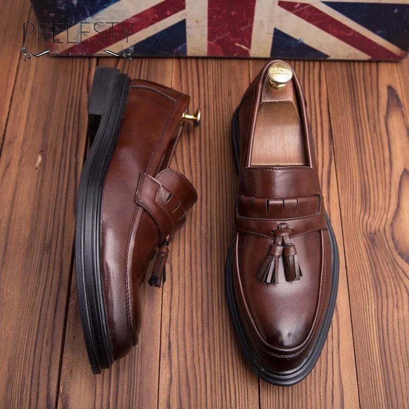 Import Kulit Sapi Asli Modern Gaya Sepatu Pria Tassel Loafer Sepatu Pantofel Santai Formal Kerja Kantor Coklat Hitam 172