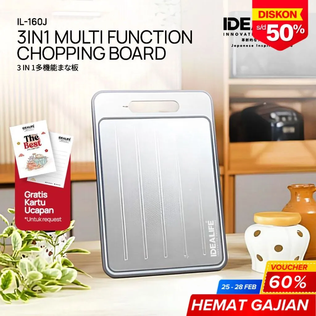 IDEALIFE - 3in1 Multi Function Chopping Board - 3in1 Multifungsi Talenan - IL-160j - (CB-3001)