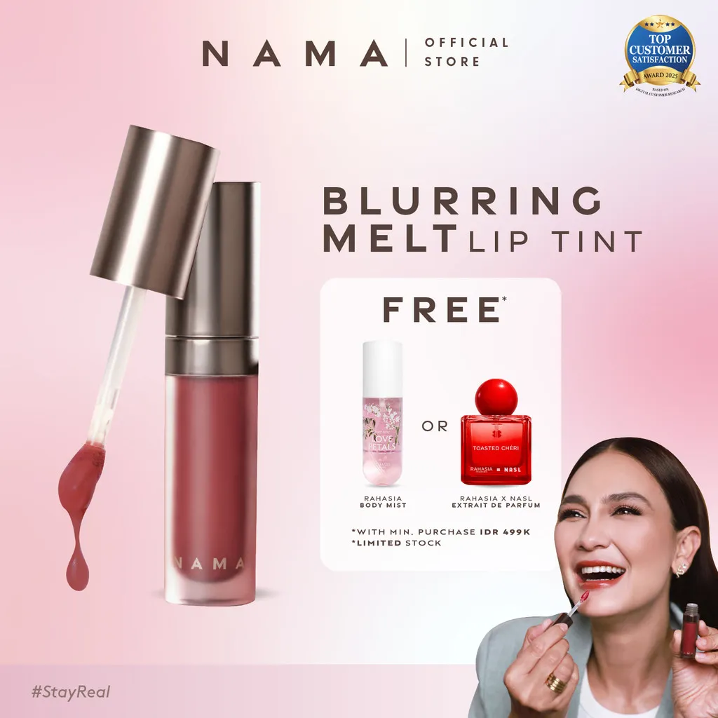 NAMA Beauty Blurring Melt Lip Tint | Liptint Stain Pink Nude Merah Orange Matte Lips Tahan Lama Ori
