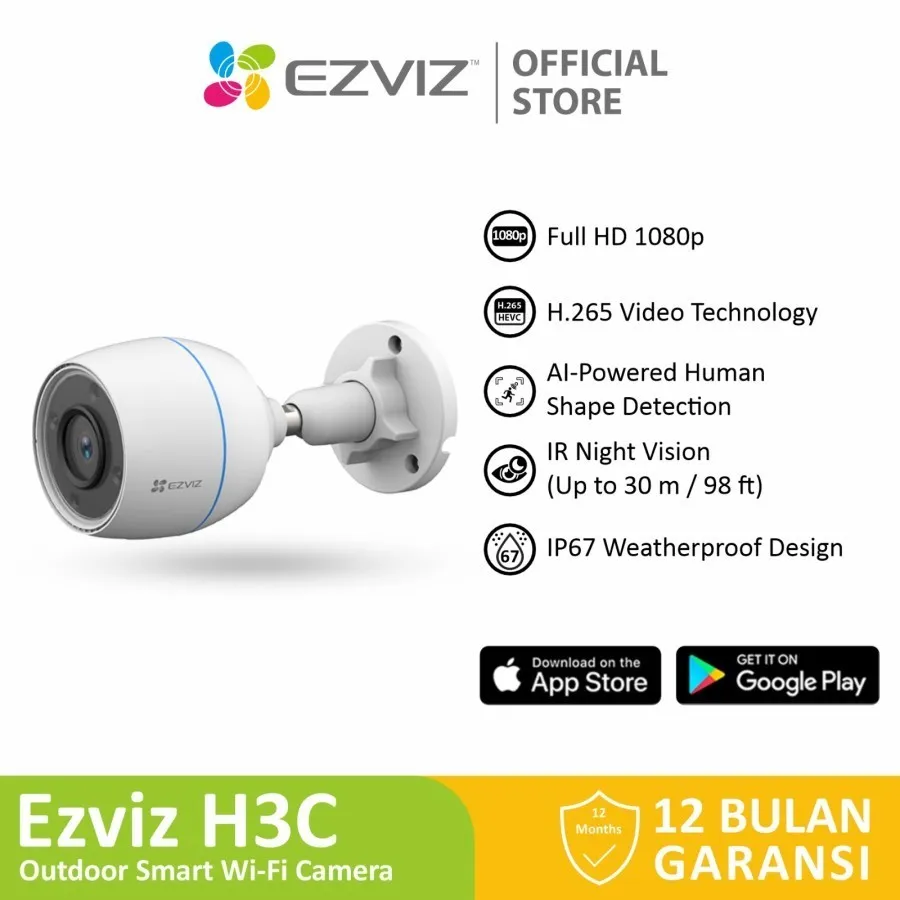 Ezviz H3c 2MP Night Vision Smart Wifi IP Camera CCTV Outdoor 1080p