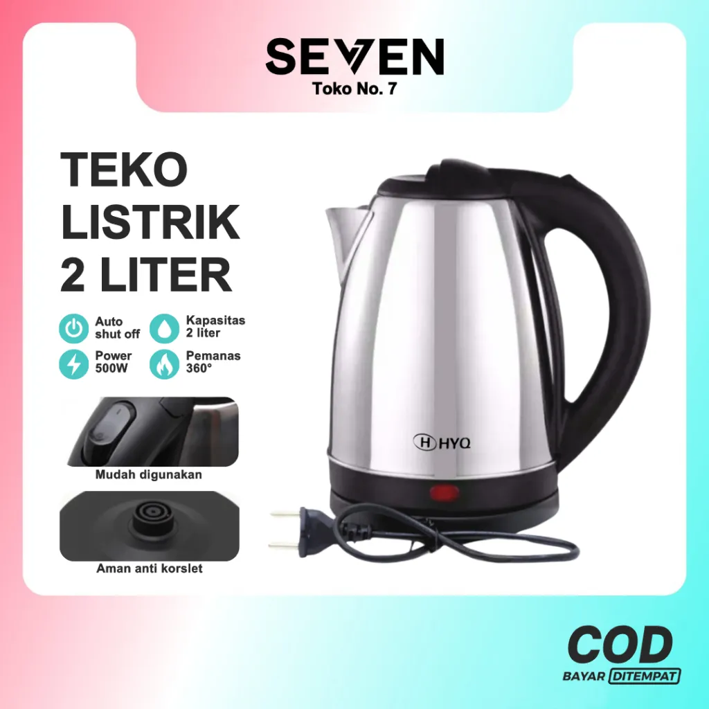 Se7en Teko listrik 2L / pemanas air 2.0 Liter/ kettle electric kapasitas /stainless steel 304