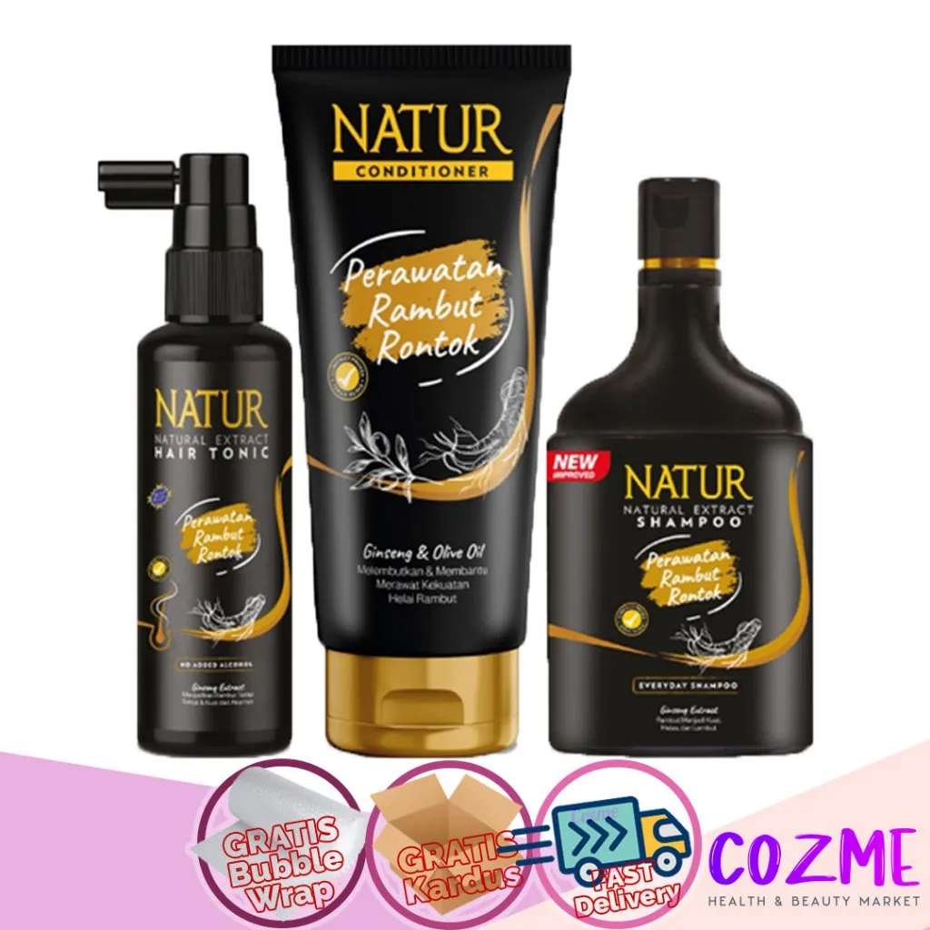 [3PCS] NATUR Gingseng Paket Rambut Rontok || Shampoo 140mL || Hair Tonic 90mL || Conditioner 160mL