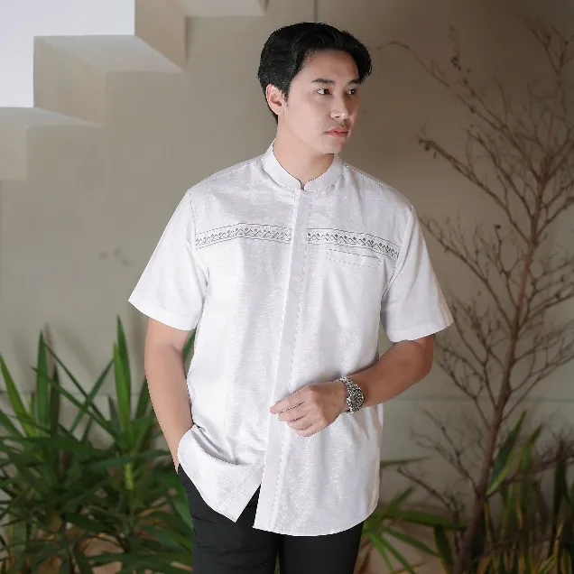 LOA STUDIOS - Baju Koko Kemeja Pria Bordir Lengan Pendek Putih - Ahmir
