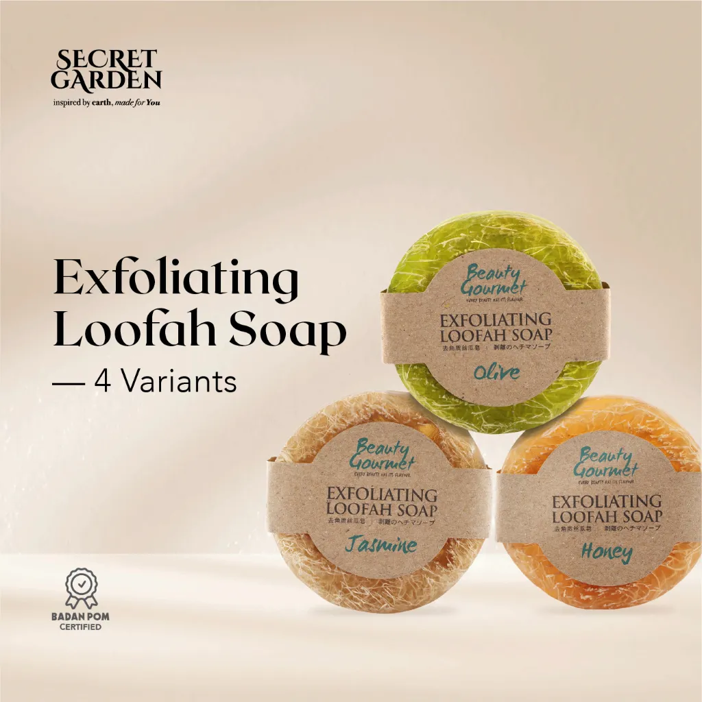 Secret Garden - Exfoliating Loofah Scrub Soap 100gr | Sabun Eksfoliasi Badan Alami Mengangkat Sel Kulit Mati