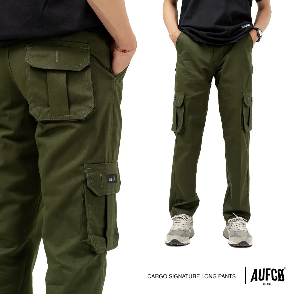 AUFCO |  LONG CARGO PANTS | SLIM STRAIGHT | GREEN ARMY | CAGO PANTS