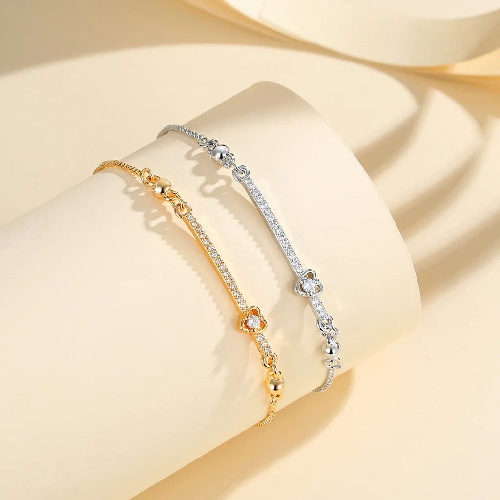 Lanme Jewelry Gelang Serut Kristal Cinta Berlapis Emas Untuk Wanita Dan Dewasa Baja Tahan Karat Aksesori Fashion Korea Anti Luntur Gelang Serut Wanita LM677