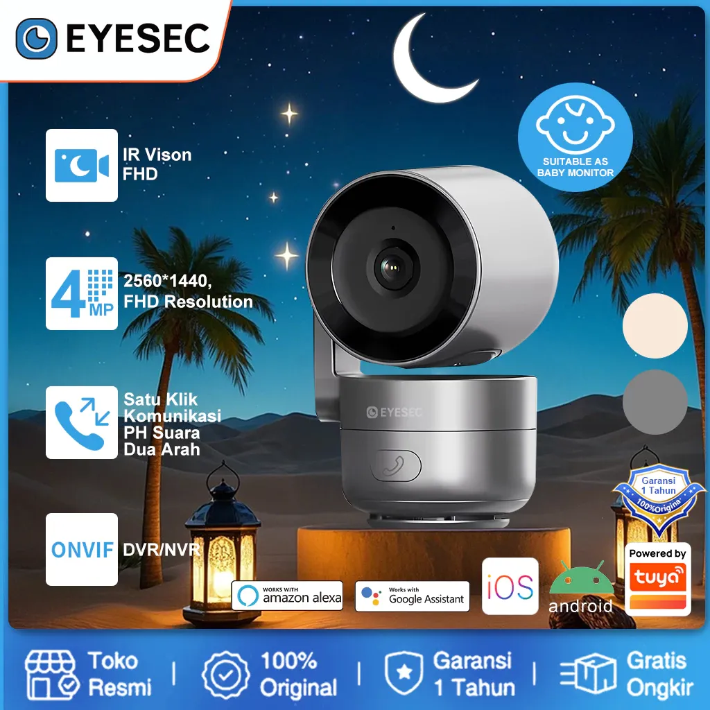 EYESEC cctv outdoor wifi waterproof  CCTV ES08 2K Ultra HD Indoor WiFi 3MP Klik Satu Tombol Untuk Videocall Ke Hp Smart IP Camera