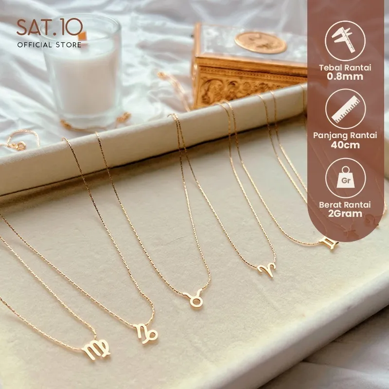 SAT.10 Kalung Rantai Titanium Wanita Gold Liontin Zodiak 40 Cm Non Adjustable SAT-FCA4139/4155