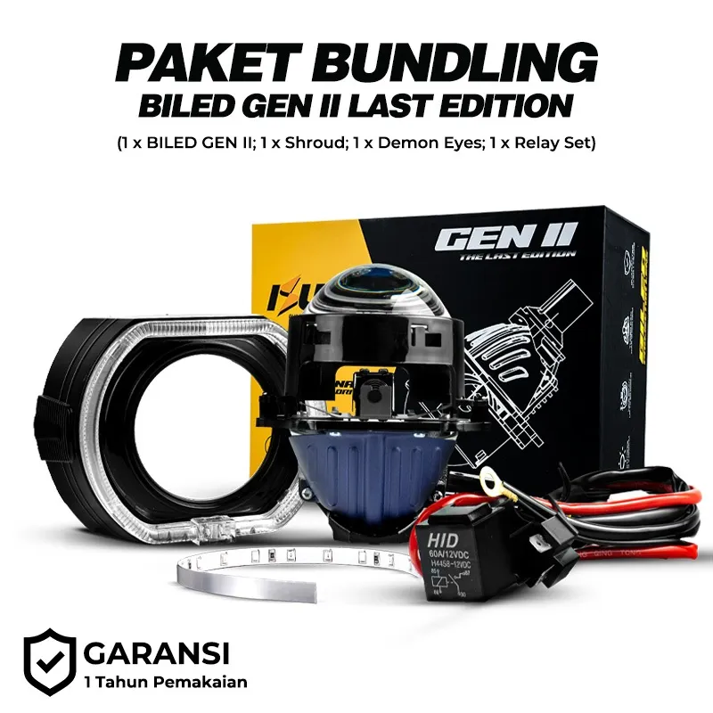 BUNDLING PAKET BILED ISUN GEN-2 Lengkap dengan Shroud, Demon dan Kabel Relay Tinggal Pasang Blue-Lens High Power DC12V/60W