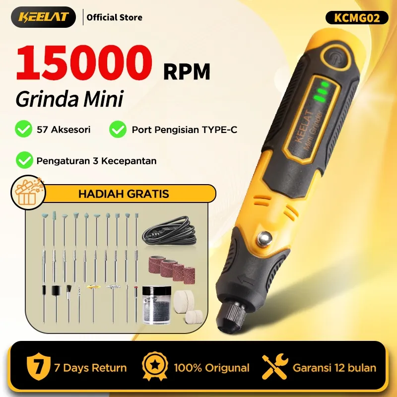 KEELAT KCMG02 Cordless Rotary Tool Bor Mini Grinder SET Alat Ukir elektrik Mesin Poles Baterai Penyesuaian Kecepatan 3 tingkat 57 Aksesoris Mesin Ukir Poles Listrik Memahat tanah liat Polesan Kerajinan Perhiasan Mini BOR Drill
