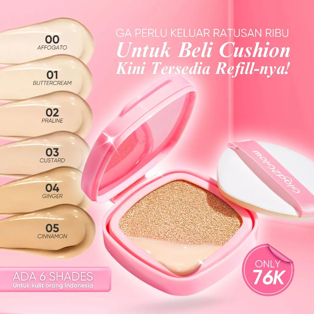 [100%ORI] Glad2glow Cushion Foundation-6 Shades untuk Semua Jenis Kulit Semi-Matte Look Full Coverage  Mengandung Mixberry & Vitamin C Waterproof Tahan 8 Jam Anti-Pudar Cocok Sebagai BB Cream CC Cream Concealer Foundation refill G2G