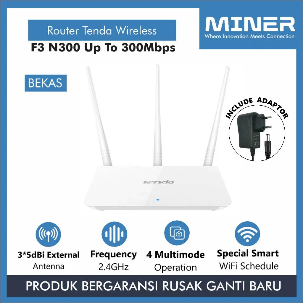 MINER Tenda F3 N300 Router Wireless 3 Antena Access Point 300 Mbps 2.4Ghz
