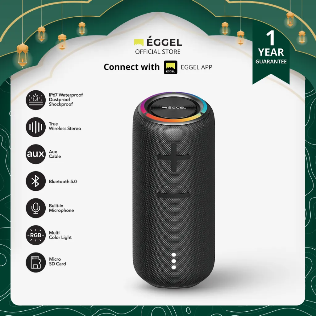Eggel Terra 3S 360 Waterproof Bluetooth Speaker with RGB Lights