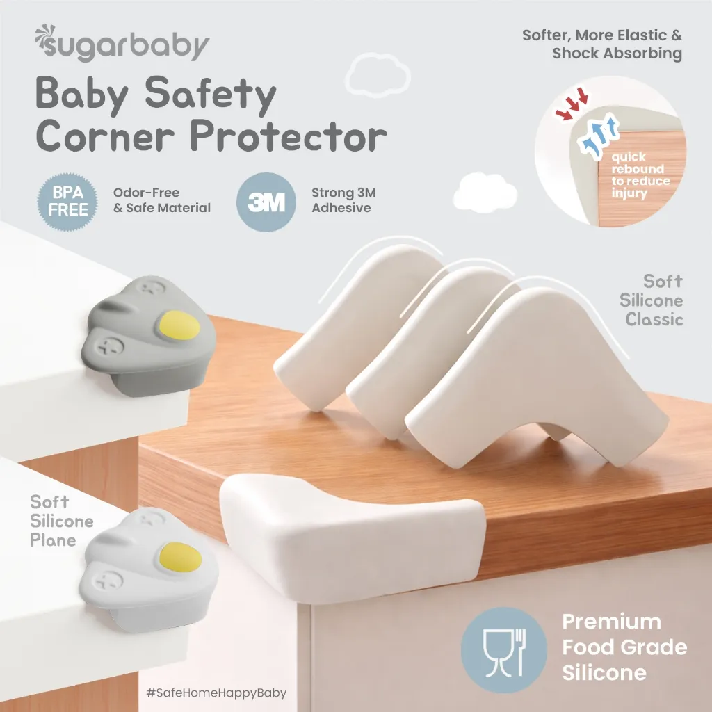 Sugarbaby Baby Safety Corner Protector Soft Silicone Classic & Plane 4 PCS | Pelindung Sudut Siku Meja Silikon Pengaman Untuk Bayi BPA Free
