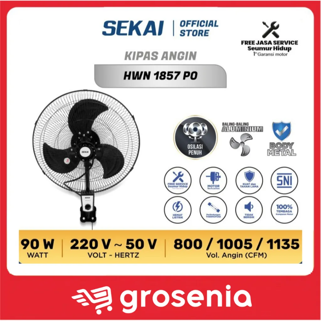 SEKAI Kipas Angin Dinding Wall Fan 18 Inch - HWN 1857