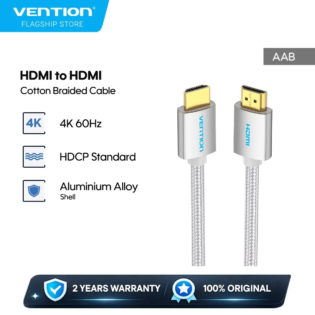 Vention Kabel HDMI UHD 4K 60hz Male to Make Cotton Braided 1M 2M 3M 5M 10M- AAB