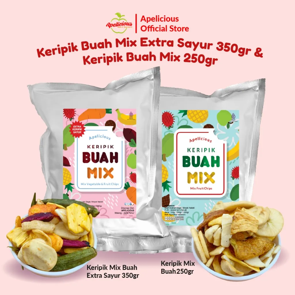 APELICIOUS KERIPIK BUAH MIX 250g (MIX 6 BUAH) / KERIPIK BUAH SAYUR MIX 350g Fruta Apelicious