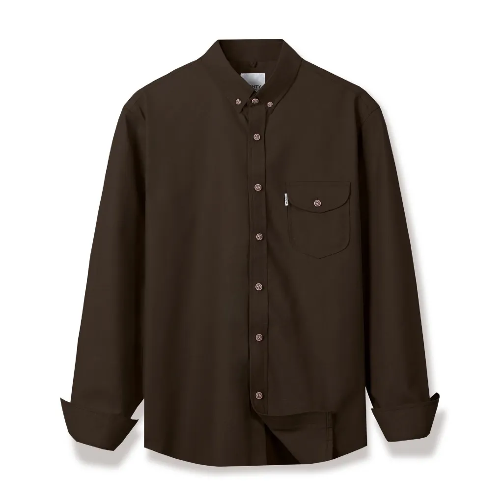 HIGHTY Dark Brown Plain Oxford Shirt | Kemeja Pria Lengan Panjang