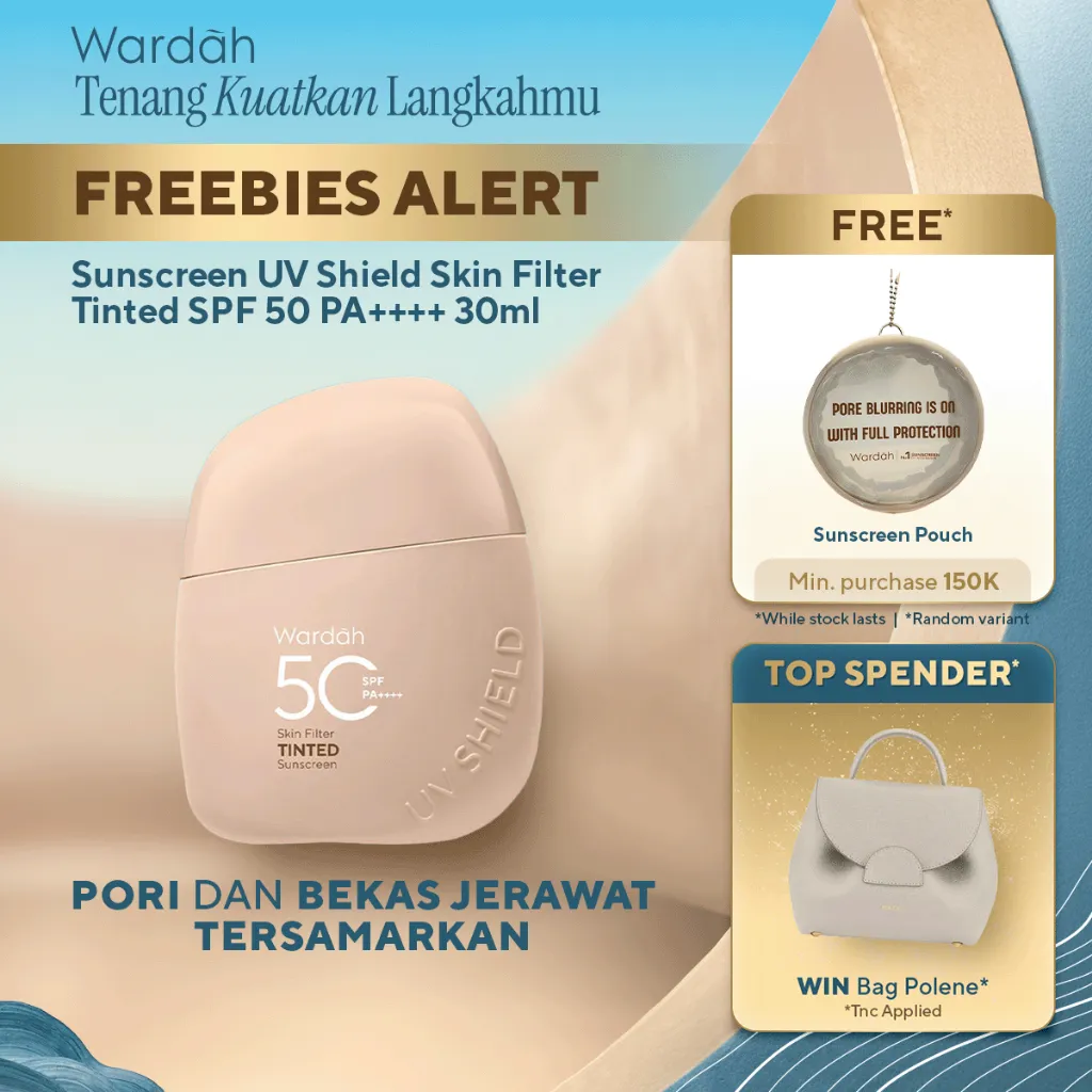 NEW! Wardah Sunscreen UV Shield Skin Filter Tinted SPF 50 PA++++ 30ml - Strong UV + Blue Light Protection, Sheer-Glow Finish, Tidak Greasy, Formula Ringan - Shades 01 Light to Medium, Shades 02 Medium to Dark - Skincare