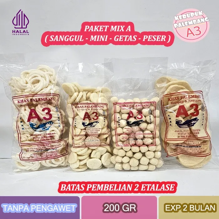 PAKET MIX A - KERUPUK MINI PESER SANGGUL GETAS KEMPLANG IKAN TENGGIRI 800GR