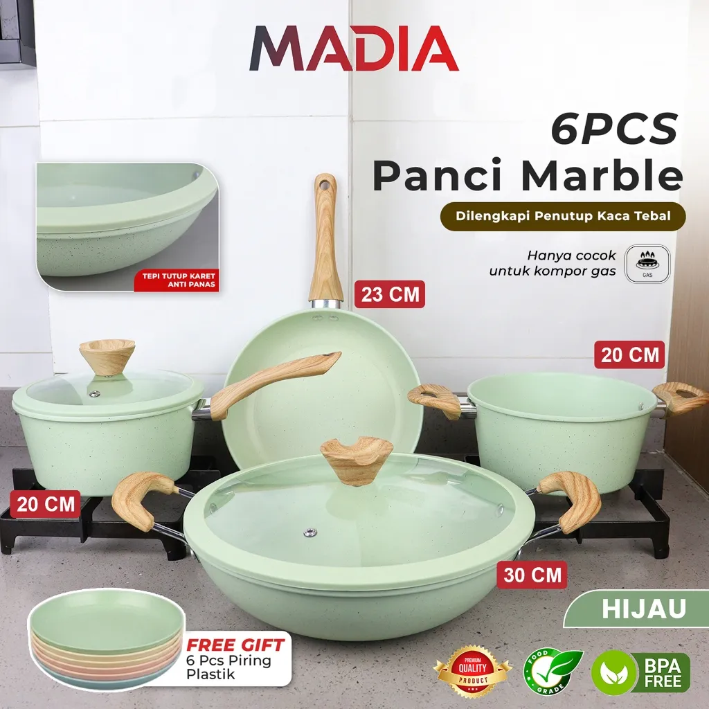 [FREE PIRING] Panci Wajan Set 6 Pcs Anti Lengket - Panci Wajan Serbaguna Estetik