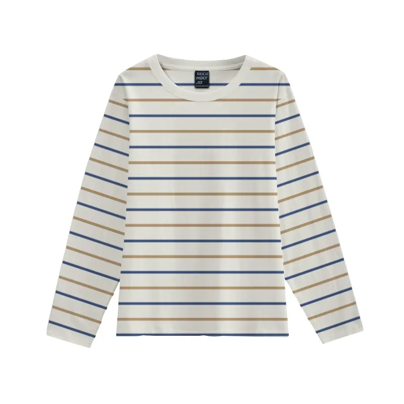 SECONDLY.ID Kaos Salur Lengan Panjang Wanita Tshirt Women Three Tone Medium Stripe Cotton 24s