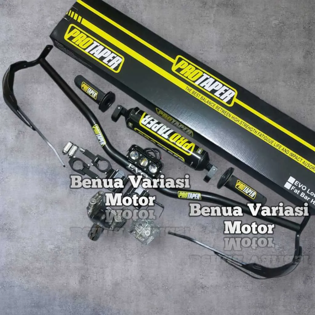 Paketan Stang Protaper Tipe Low Plus Raiser Stang Plus Busa Palang Stang Set Plus Handguard Cover Plus Handgrip Plus Lampu Sorot Mini Sql 3 Mata klx crf vixion nmax byson tiger dll