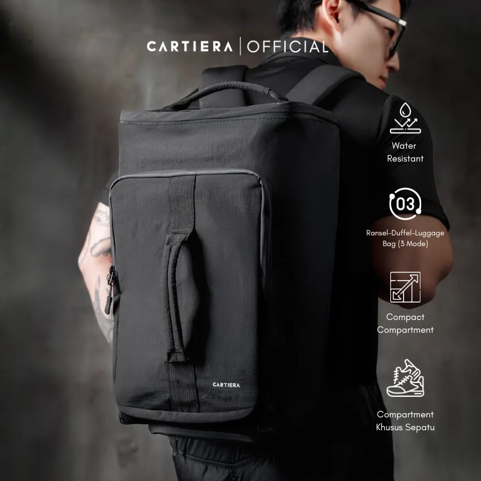 Cartiera Prime Duffle Bag Tas Olahraga Gym Travel Bag Multifungsi 3 in 1 Waterproof dengan Kompartemen Sepatu
