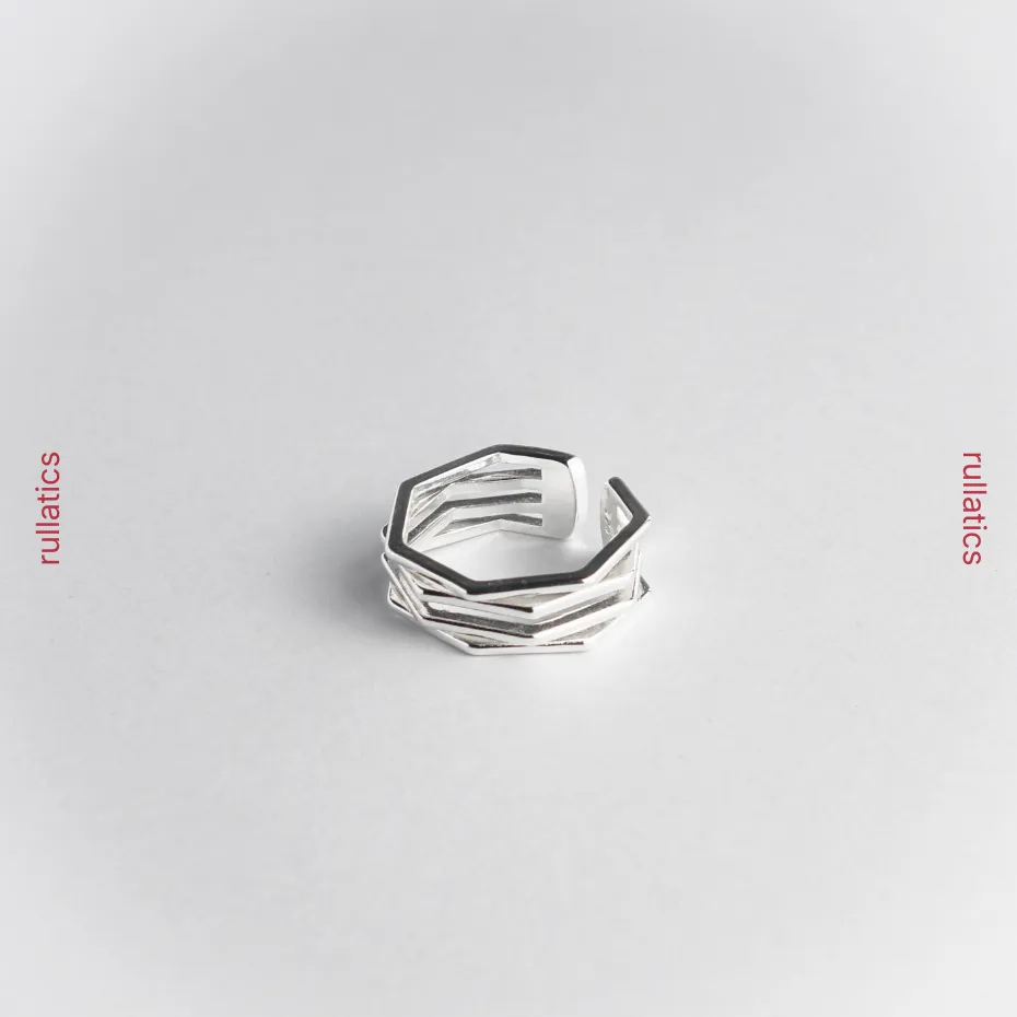 RULLATICS - Gridlock Ring - Cincin Solid Titanium Geometrik Silang Edgy Adjustable Anti Karat Unisex