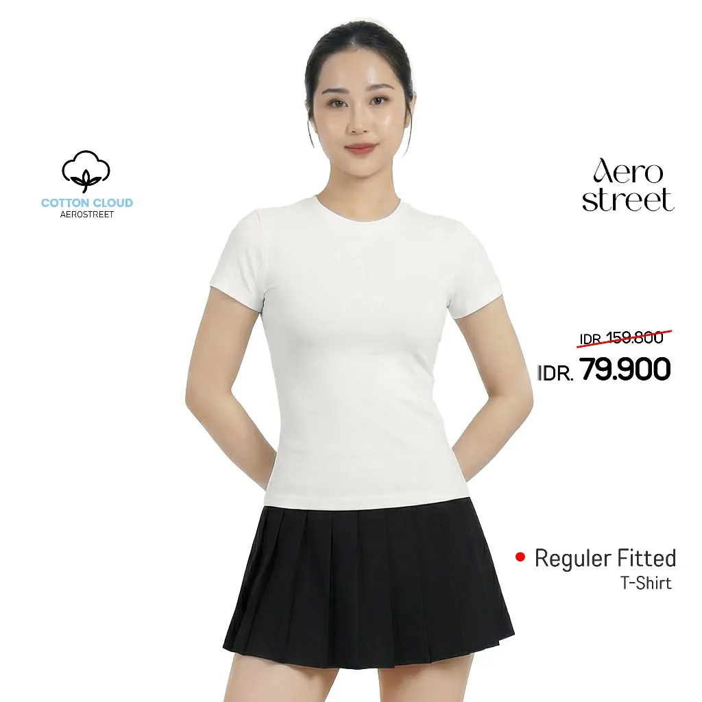 Aerostreet Fuji Kaos Wanita Perfect Fit Cotton Cloud Putih Fitted T-shirt Cewek Women Casual Cotton Premium Basic Minimalis Lembut Nyaman 1B300