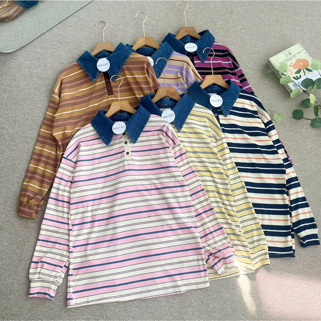 Dollies | ONEZA IVORY BUTTER FORWARD STRIPES BLOUSE | L.DADA 108CM -P.BAJU 66/70CM | ATASAN KAOS