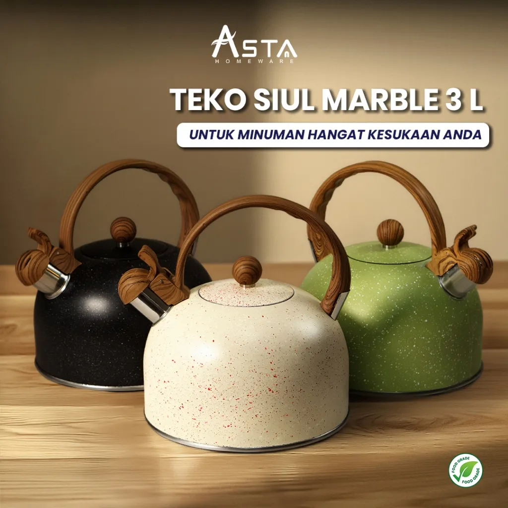 Teko Siul - Stainless Steel - Ketel Estetik - Whistling Kettle Marble - 3 Liter | Asta Homeware